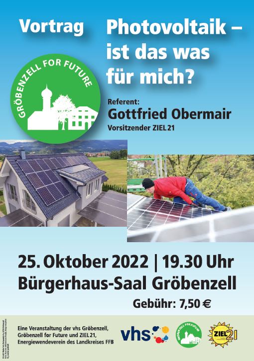 Photovoltaik ist das was für mich? Infoveranstaltung am 25.10.2022 in Gröbenzell